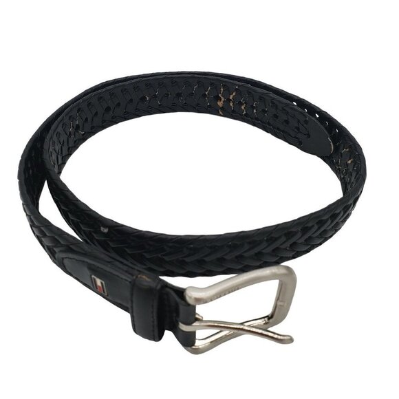 Tommy Hilfiger Faux Leather Vegan Black Braided Adjustable Belt Length 38"(W 32) - Picture 1 of 4